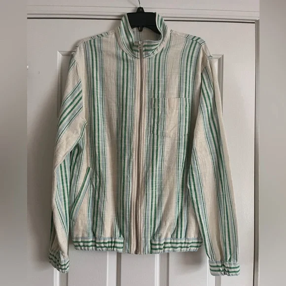 NWOT Mens ZARA blue green stripe jacket M - Picture 1 of 5